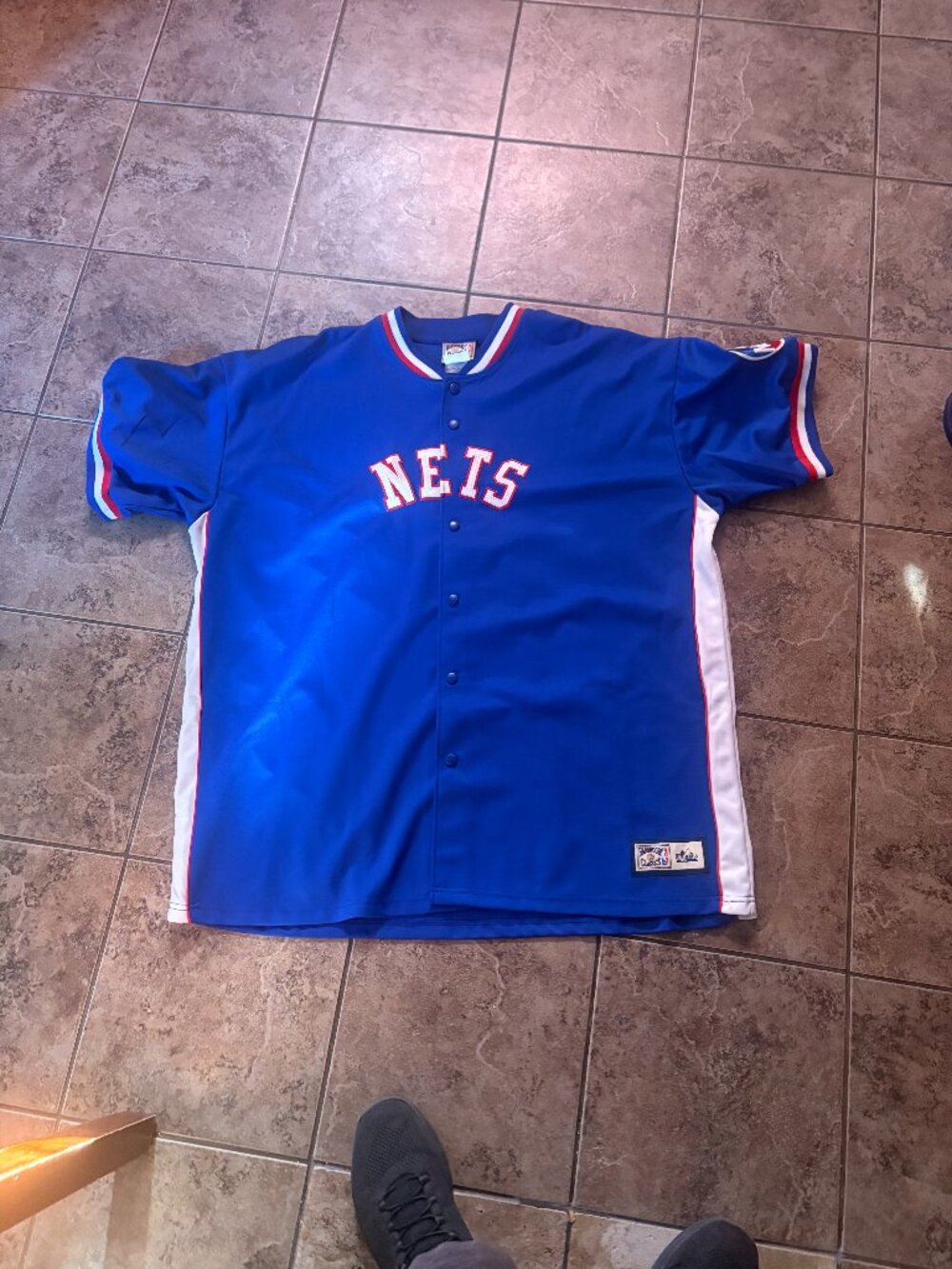 Majestic Hardwood Classics New Jersey Nets Blue Button Front Baseball Jersey